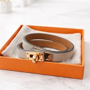 Hermès Mini Kelly Double Tour Bracelet Grey Vert, Rose Gold NO BOX (Size T2)